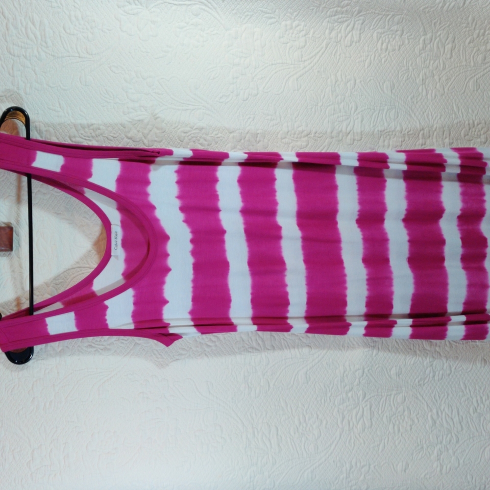 Calvin Klein Pink and White Striped Maxi Dress